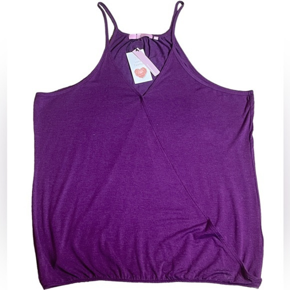 Crossover Flowy V-neck Elastic Bottom Hem Tank Top Cami Purple 3X